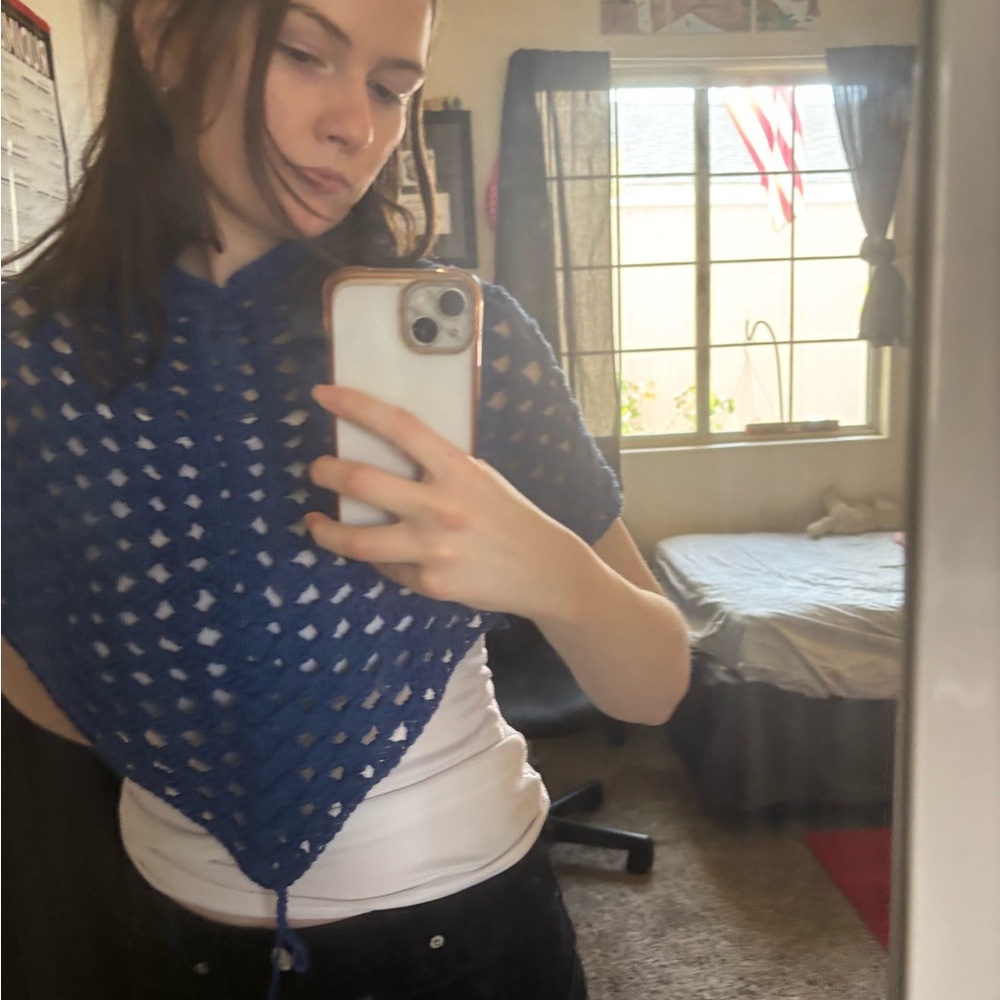 Handmade Blue Crochet Poncho